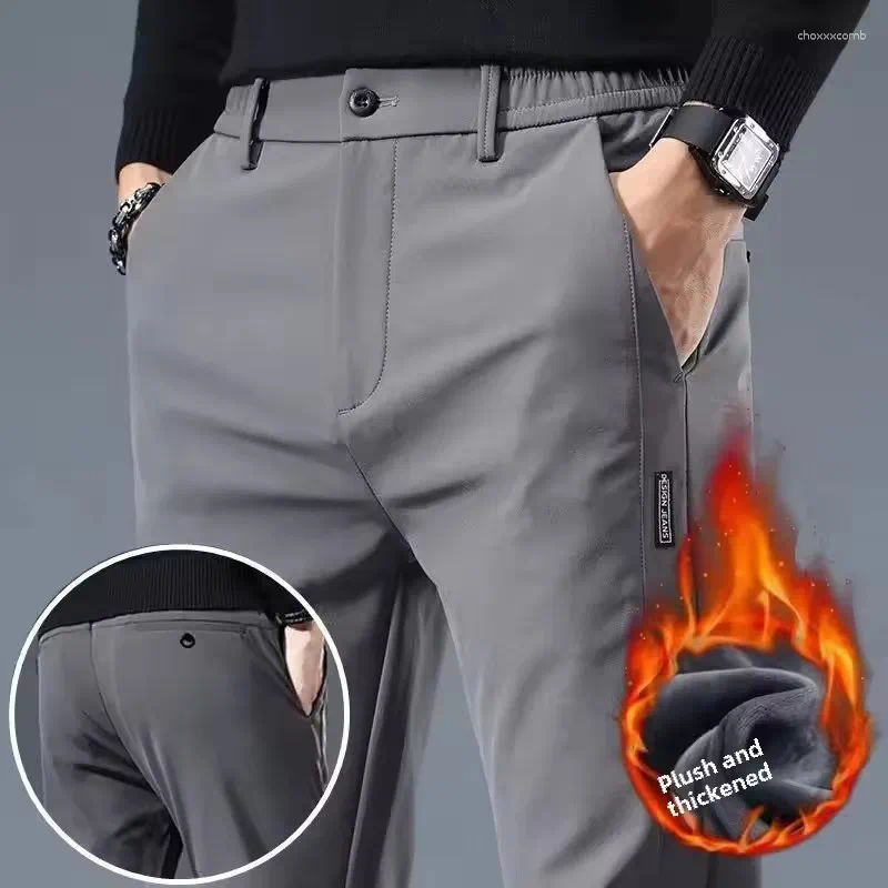 Pantalons pour hommes hiver polaire golf décontracté hommes affaires mince stretch jogger pantalon épais coréen classique taille élastique velour
