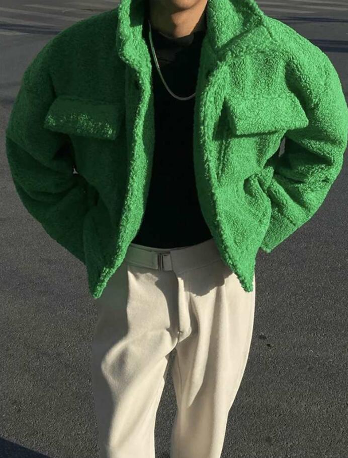 gilet Men's Fur Faux Fur Men's thick body warmer Winter Jackets Green black lamb fleece Wool Coats Hip Hop Oversize Fashion Parka Single B