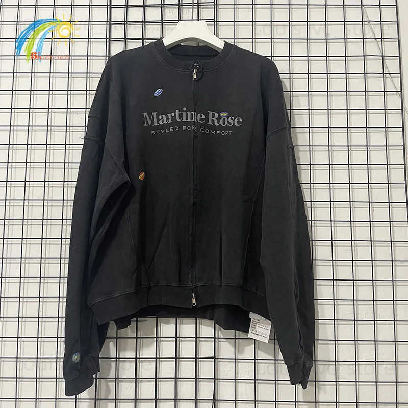25FW Haute Quty Coton Patchwork Couture Imprimer MARTINE ROSE Baseball Veste Hommes Femmes Vintage Lavé Noir Ziper Manteaux T251010