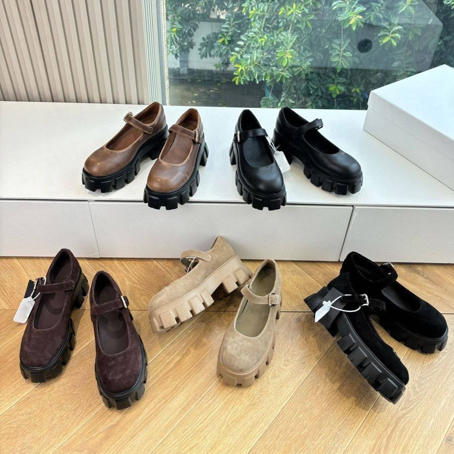 Top quality Round-toed Suede strap Height Increasing Mary Jane Platform loafers ballet flat dress Luxury Monolith designer shoe woman fashion party