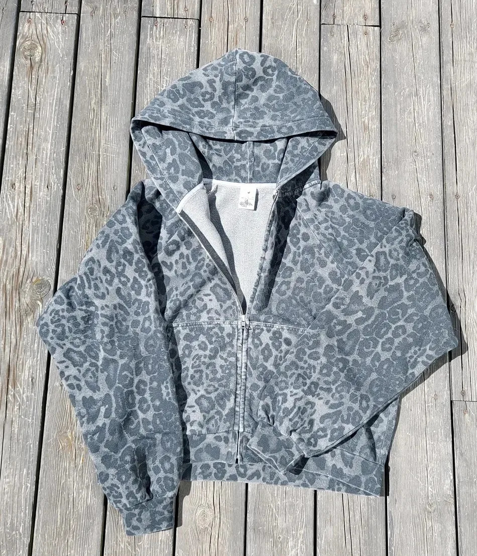 Streetwear American Retro Leopard Print Zipup Hoodie Y2K Men Women Camouflage Leopard Print Oversized Hoodie Sweatshirt Jacket 251008