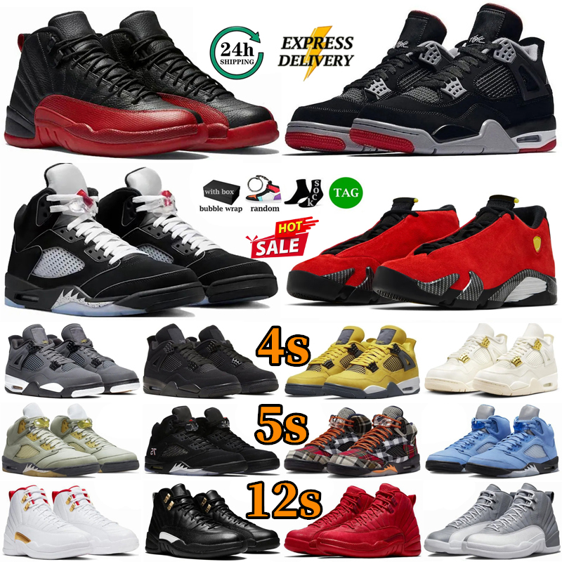 4s 5s 12s Basketball Shoes With Box Mens Women Trainers Black Metallic Cool Grey Sail 4 Military Black Cat UNC White Thunder Bred Sneakers Sports Sh