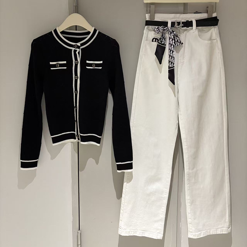 Veste pull de styliste, pull cardigan en tricot de couleur contrastée, style petit parfum, vêtements quotidiens à la mode, chaud