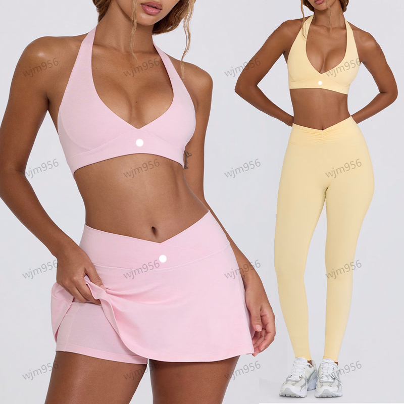 Yoga tank top gym clothing women vest Strap backless naked back tennis skirt suit running hanging neck sports bra leggings shorts fitness pants y-image-992458078