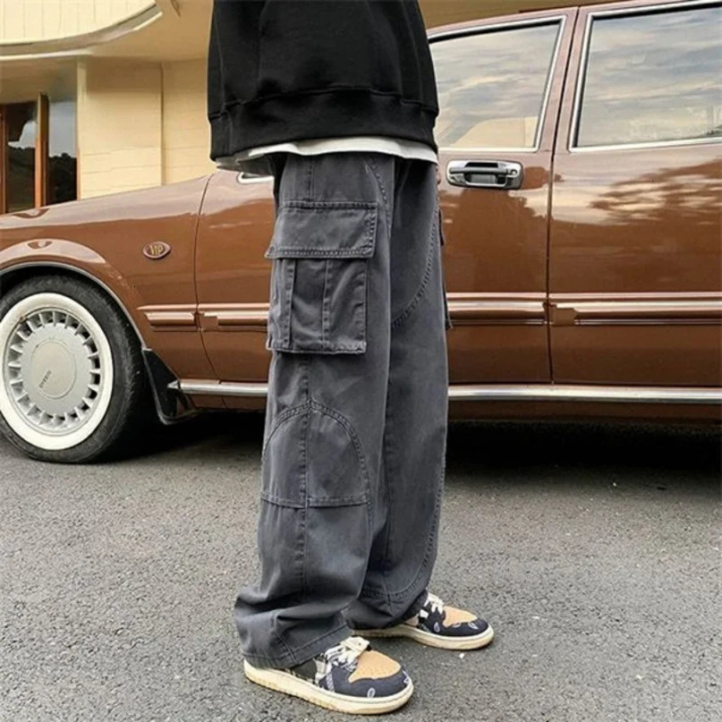 Pantalon Cargo pour hommes gris pantalon droit homme Large ner rue pantalons longs grande taille Style coréen Techwear coton 241021