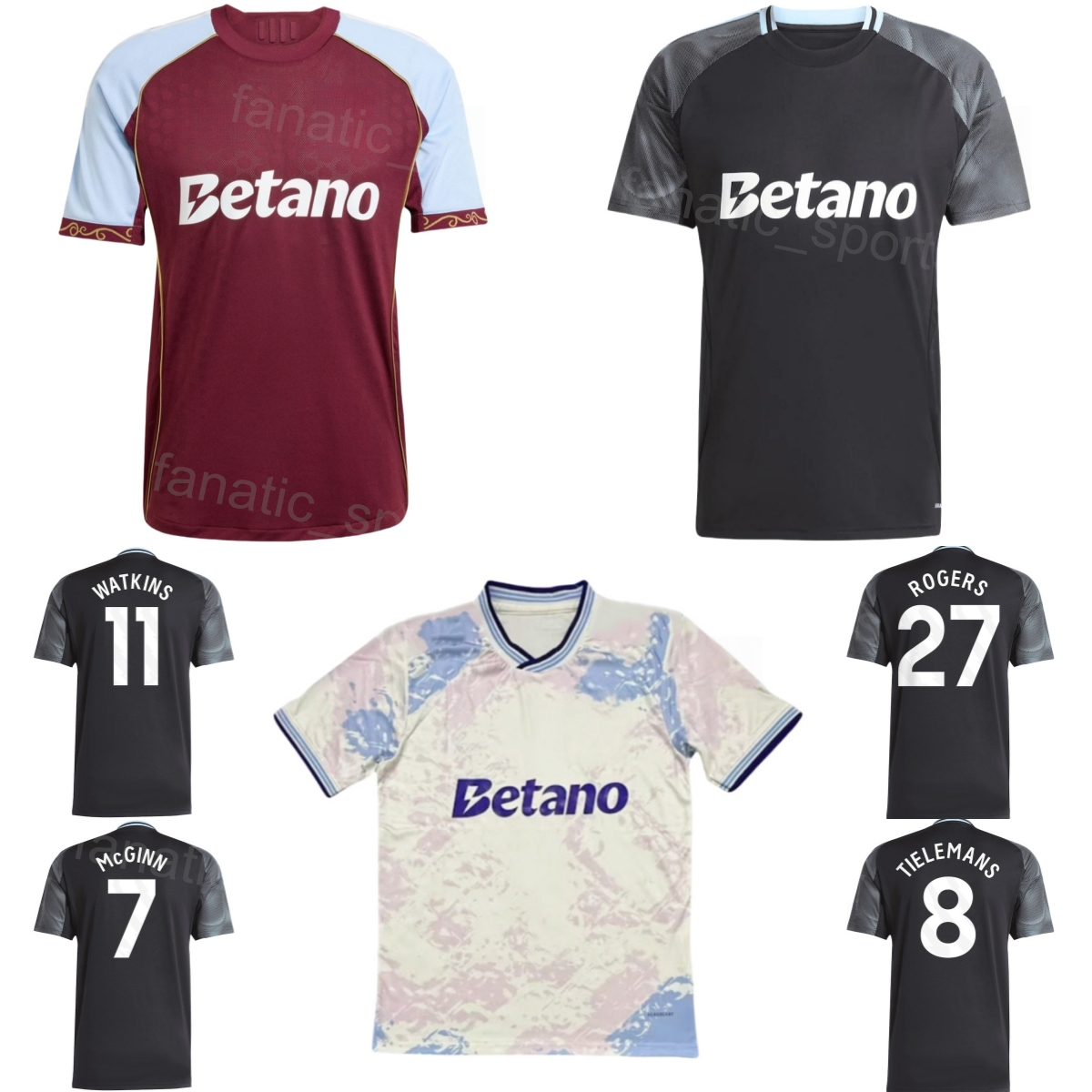 Club 25-26 Man 12 DIGNE Soccer Jerseys 29 GUESSAND 17 MALEN 24 ONANA 27 ROGERS 11 WATKINS 8 TIELEMANS 5 MINGS 7 McGINN 23 MARTINEZ Kits de maillo