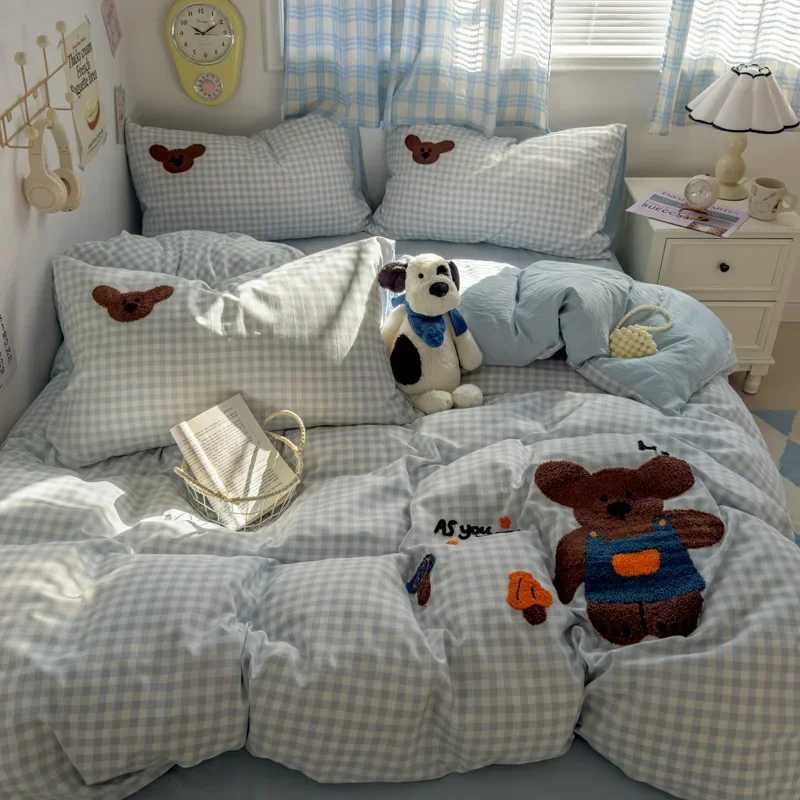 2025 new student cartoon washed cotton towel embroidered three or fourpiece set bed sheet quilt cover mattress bedding H251011-image-1079310836