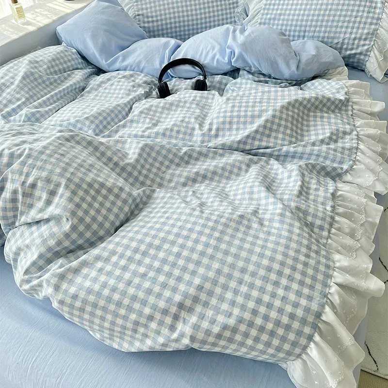 Korean Princess Style Lattice Double Layer Lace Bedding H251011-image-1079312989