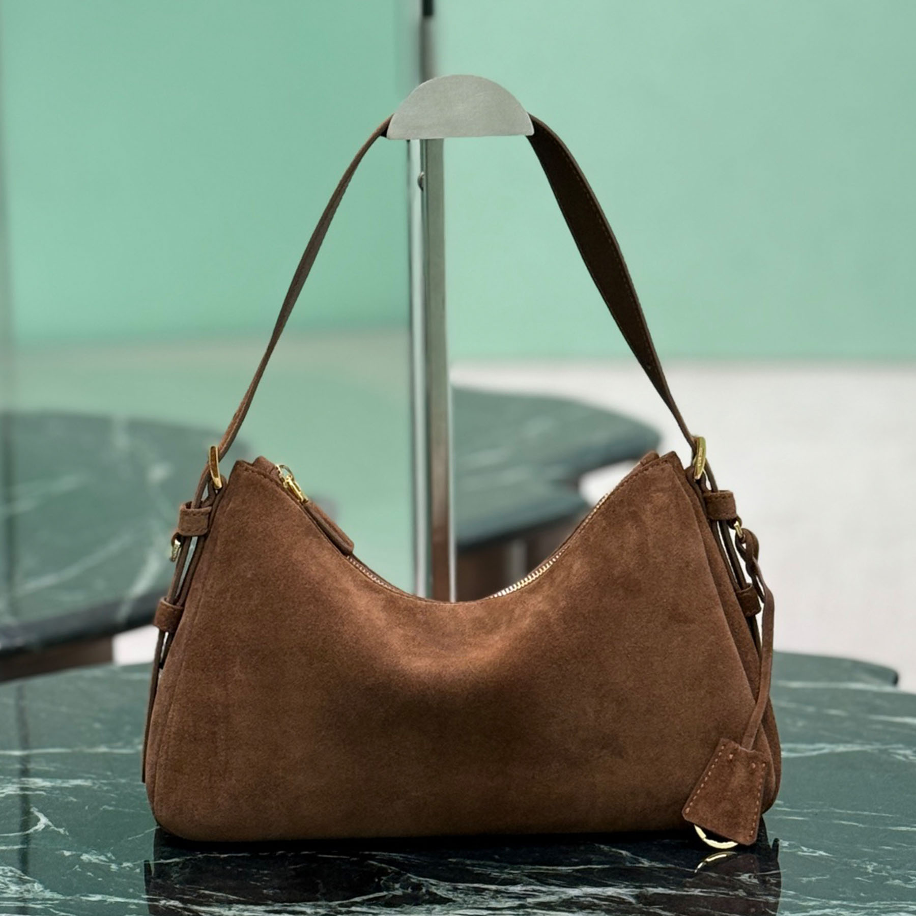 Top Quality 10A Aimee Medium Suede Shoulder Bag Luxury Designer Soft Genuine Leather Handbag Removable Key Ring Clutch Bag Zipper Closure Tote Bag P