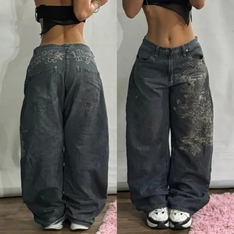 Streetwear Fashion Oversized Print Baggy Jeans Y2K Harajuku Hiphop Vintage Pop Gothic High Waist Wideleg Pants Trousers 250822