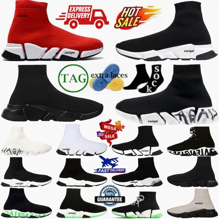 Designer Speed Shiny Black Sneakers Shoes Recycled Graffiti Knit Trainer Clear Sole Lace Up Bicolor Transparent Red Shoe Women Men Brown Womens S