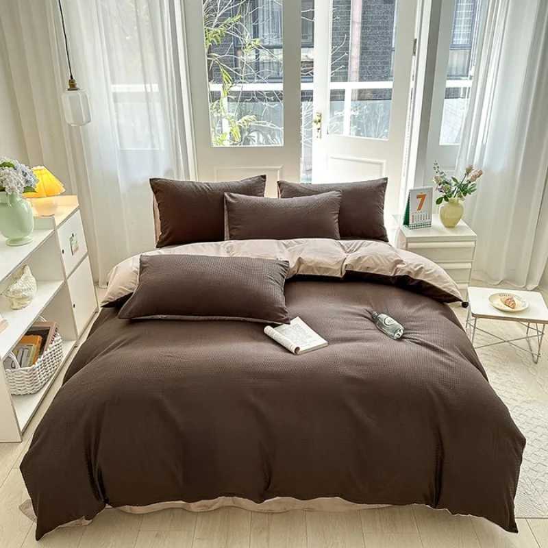 2025 new solid color cloud double spell threepiece set student dormitory AB version waffle washed cotton fourpiece set H251011-image-1079311484