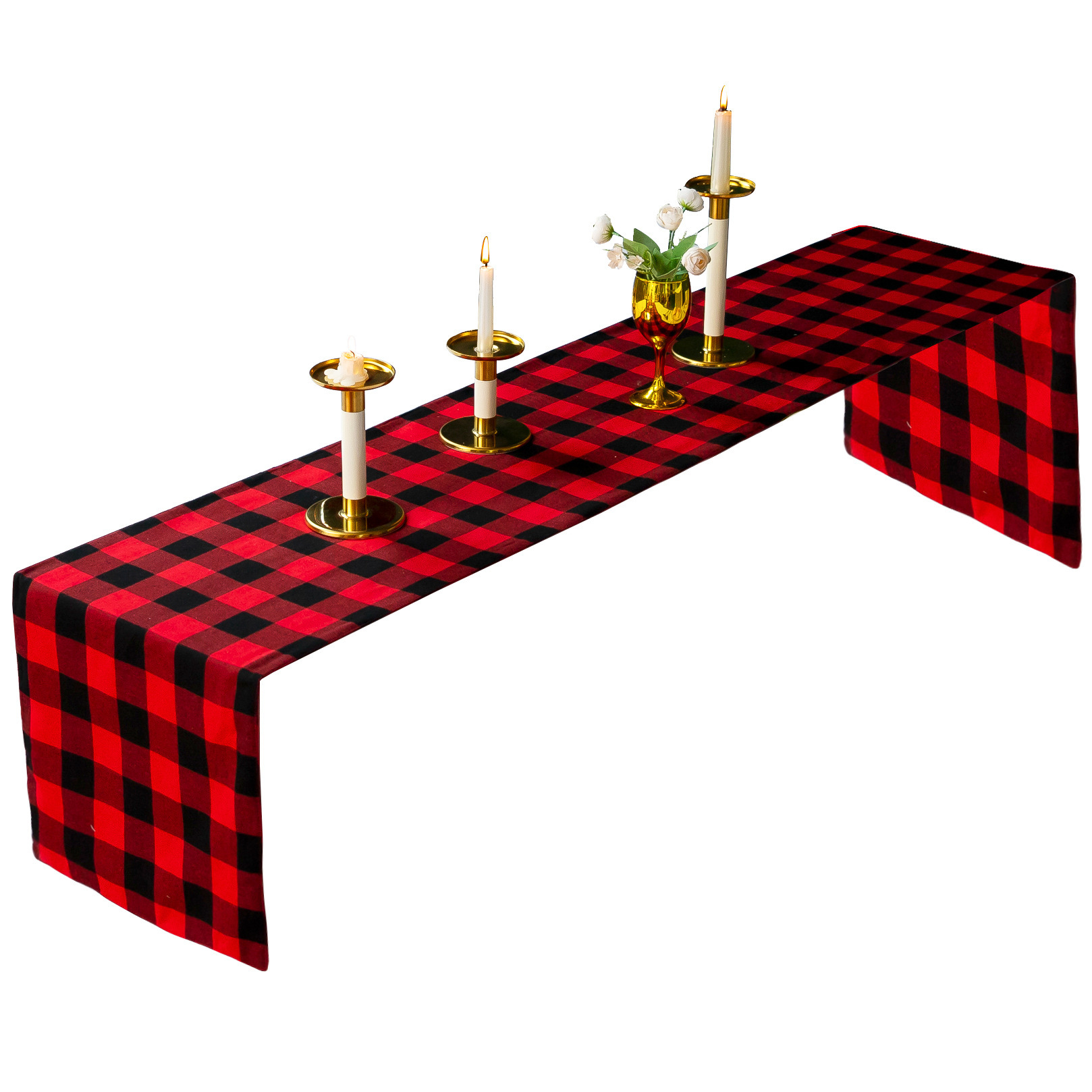 Chemin de table à carreaux rouge et noir, chemin de table de style américain, nappe décorative à carreaux, NVMP01