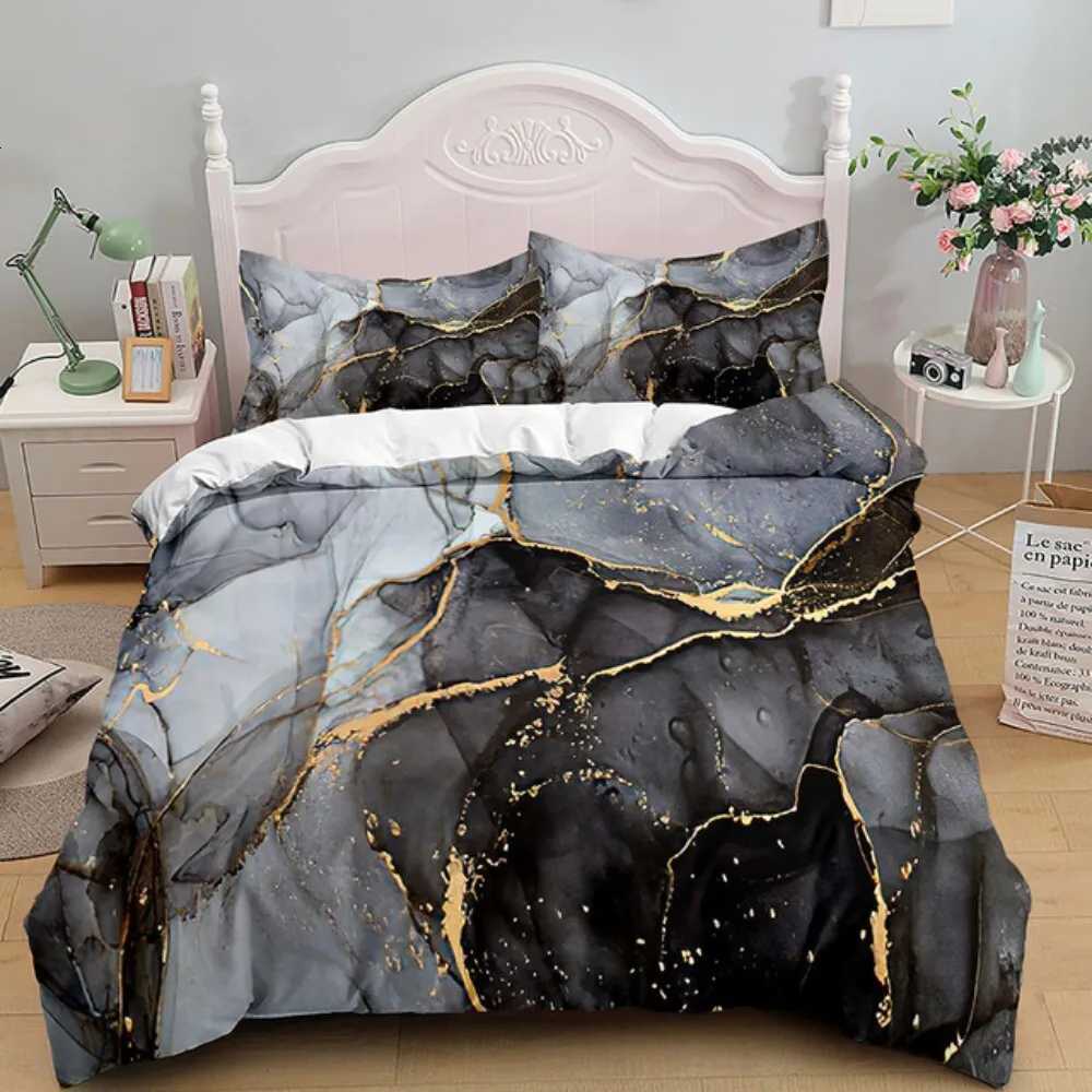 Luxury Black Marble Bedding Set 3D Duvet Cover Set Single Double Twin King Size Teens Adults Bedclothes Soft Polyester Bed Linen H251011-image-1079316776