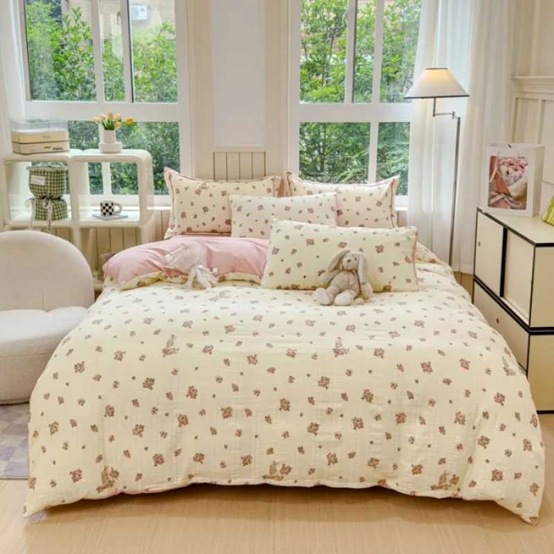 2025 new A super soft jacquard cloud yarn cotton fourpiece set bed sheet bed hat quilt cover student dormitory bed H251011-image-1079314429