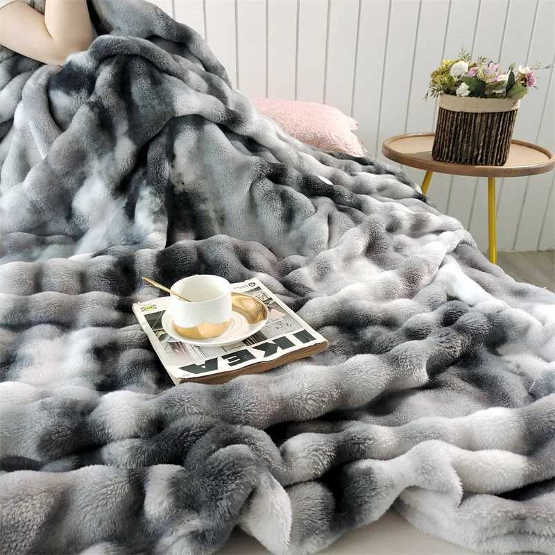 Gradient Bubble Fleece Throw Blanket Cozy Soft Plush Multipurpose Nap Blanket for Bedroom Sofa Faux Rabbit Fur Travel Blankets Y251011-image-1079394025