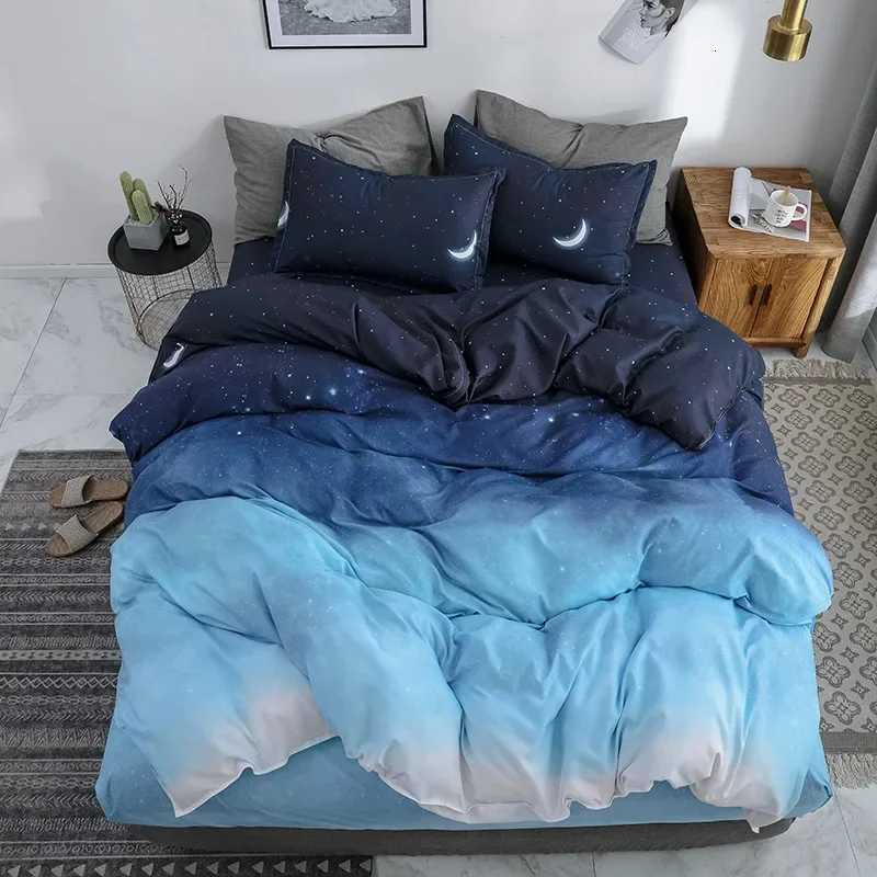 Night Starry Sky Bedding Set Queen Galaxy Moon Star Duvet Cover Blue Gradient Color Comforter Cover Soft Reversible Quilt Cover H251011-image-1079316942