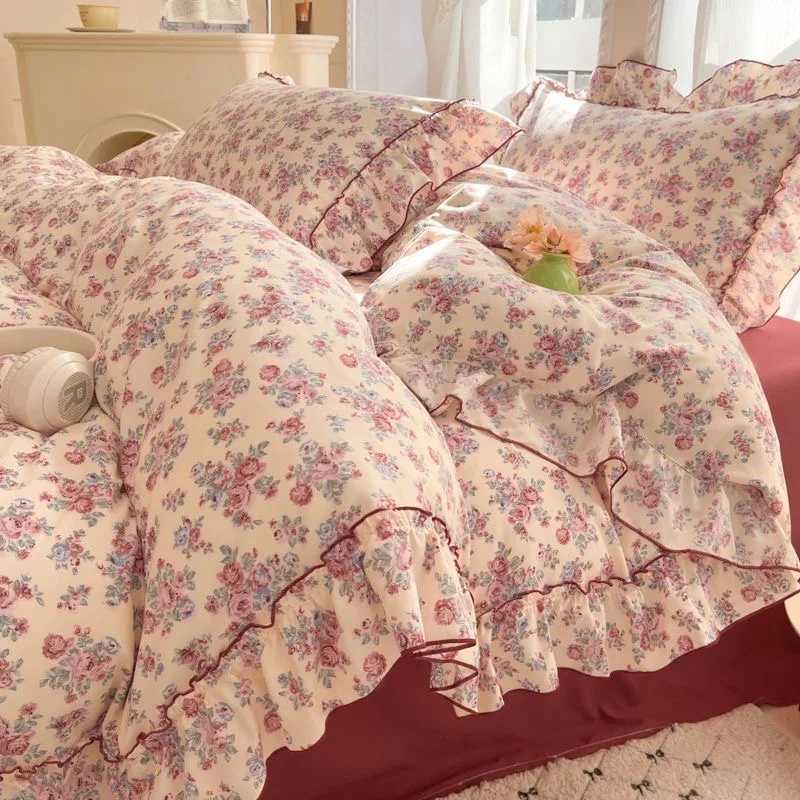 INS Girls Bedding Sets 2025 New Korea Style Floral Bed Sheets Set Duvet Cover Set With cases Quilt Cover H251011-image-1079310226