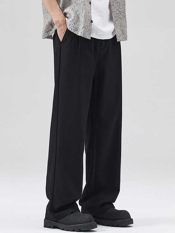 Pantalon long décontracté plissé en soie glacée d'été pour hommes - coupe slim, haut de gamme, ample et jambe large, avec une texture douce et fl