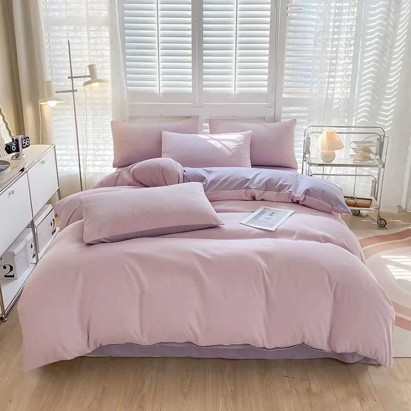 Washed Cotton Pink Bedding Set Duvet Cover 240x220 Bed Linen 160x200 Queen King Sheets Full Bundle Double Bedspreads Comforterxl H251011-image-1079316387