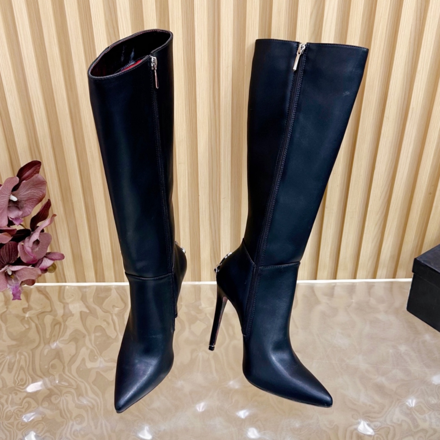 High heel boot dagger heel shoe Designer boot Womens Mini Ankle Luxury Knee booties Black Leather kitten Stiletto Heel shark boot Outdoor Work Casua