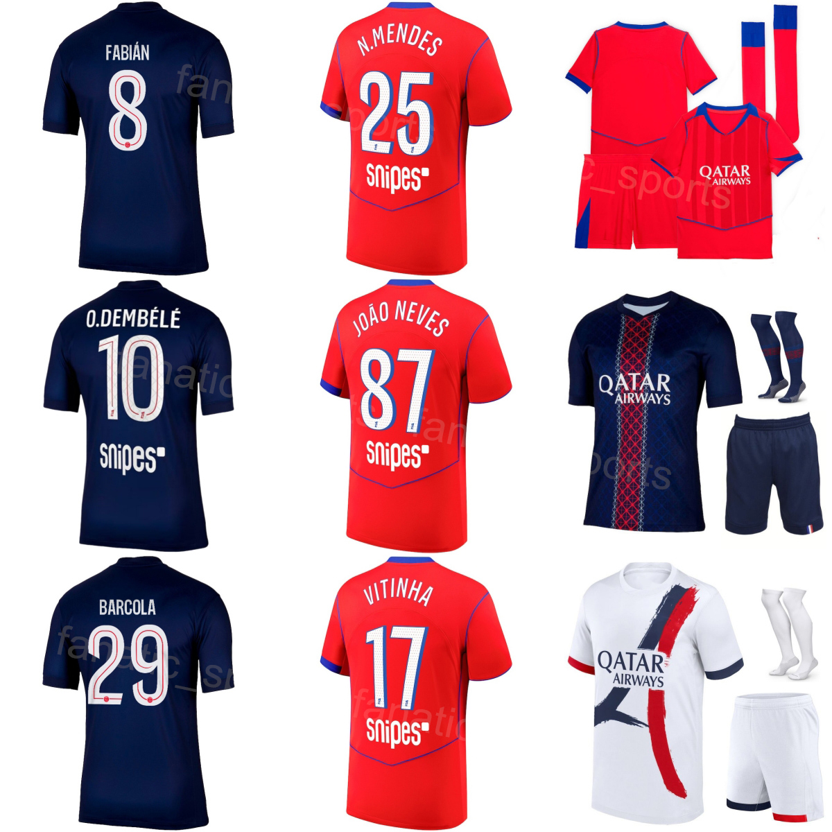 Club Team 25-26 Man Soccer 87 JOAO NEVES Jerseys 29 BARCOLA 10 DEMBELE 17 VITINHA 8 RUIZ 25 MENDES 30 CHEVALIER 49 MBAYE Navy Blue White Kids Foo-image-801857039