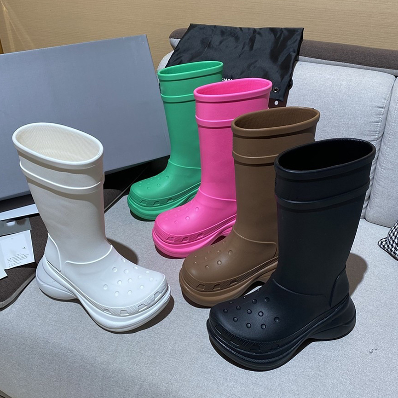 Designer Casual Paris 20MM Arch EVA Rubber womens Boots Waterproof Mid-Calf Bottom Fashion black green white brown women's rainboots Short Boot