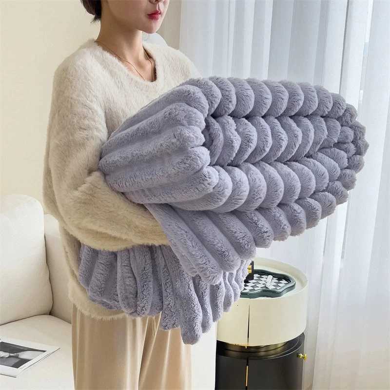 Thick Warm Soft Rabbit Fur Bed Blanket for Winter Spring King Size Plush Flannel Throws Blankets for Sofa Travel Bedroom Office Y251011-image-1079395746