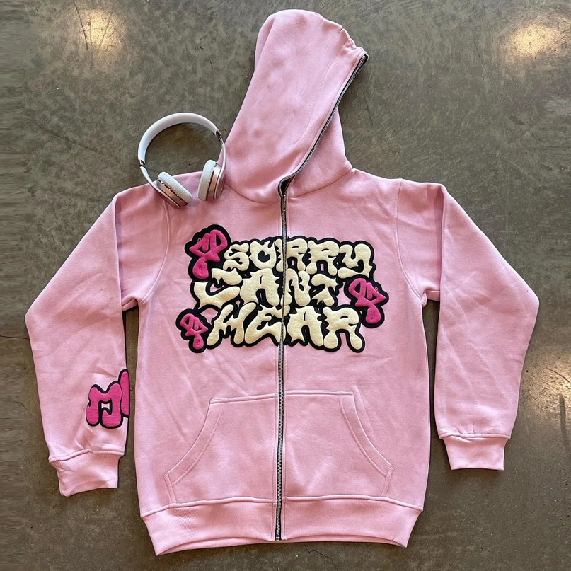 Y2K Zip Up Hoodie Sweatshirt Men Women Harajuku Hip Hop 3D Letter Print Oversized Fashion Casual Gothic Jacket Coats 240619-image-993549012