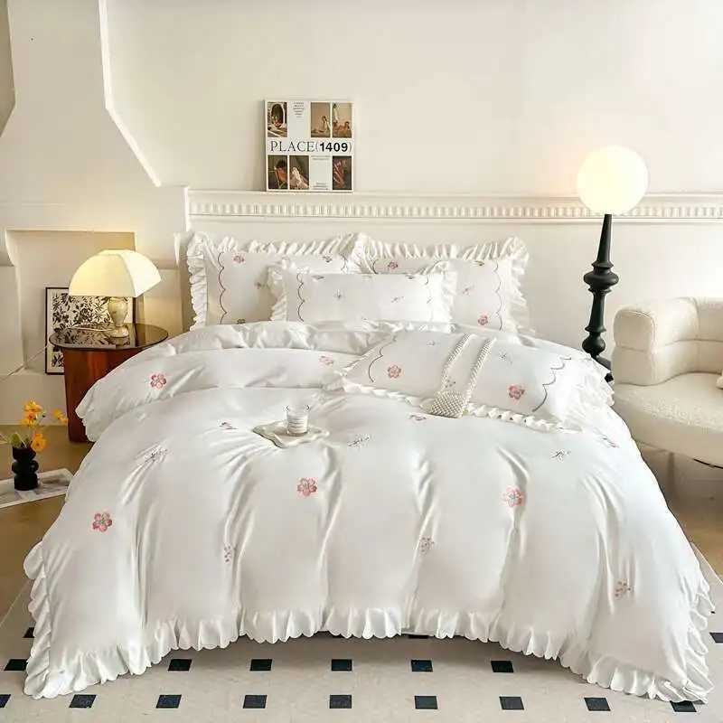 Solstice Embroidered Bedding Set Ruffled Duvet Cover case Bedsheet Smooth Bedclothes for Home H251011-image-1079318309