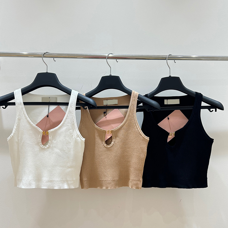 Women Sexy Knitted Tank Tops Designer Hollow Out Cropped Vests Summer Sleeveless Slim Fit Singlets Nightclub Vacation Camis Top