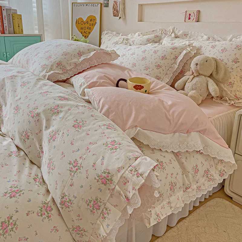 34Pcs Pastoral Floral Lace Ruffles 100 Cotton Bedding Set Single Queen Duvet Cover Bed SkirtBed SheetFitted Sheet case H251011-image-1079311680