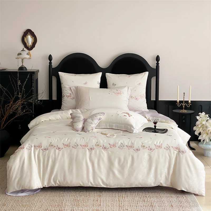 Lyocell Jacquard Soft Silky Cool Feeling Bedding Set Butterfly Embroidery Duvet Cover Bed SheetFitted Sheet cases 34Pcs H251011-image-1079317187