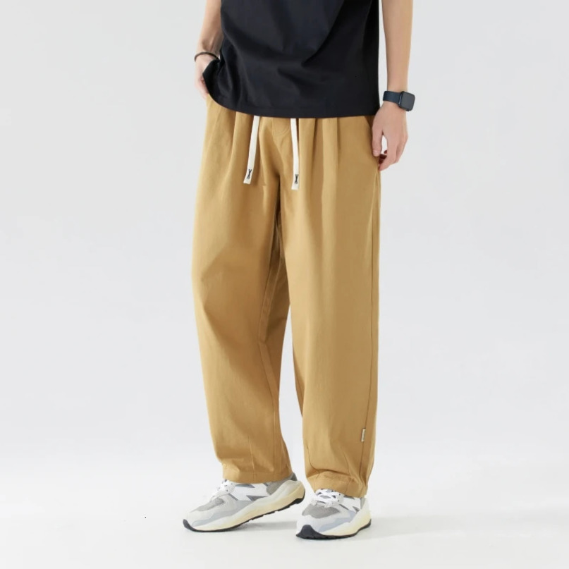 Pantalon de survêtement décontracté en pur coton pour hommes, droit, ample, doux, jambes larges, Long, Baggy, sport, automne 100%, 241021