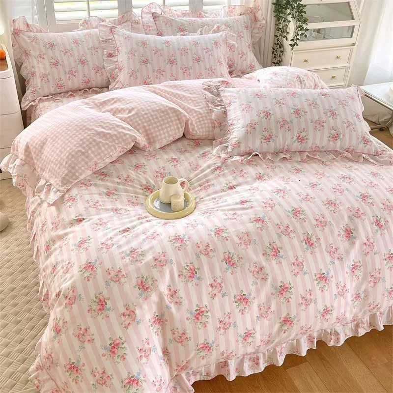 New Ruffles 100 Cotton Duvet Cover Set or Single Duvet Covers Floral Princess Style All Cotton Quilt Cover Queen Blanket Cover H251011-image-1079315032
