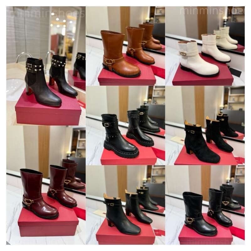 Bottines à clous d'hiver élégantes pour femmes, cuir granuleux noir, semelle épaisse, bottines Martin, robe de soirée à talons hauts, bottes de m