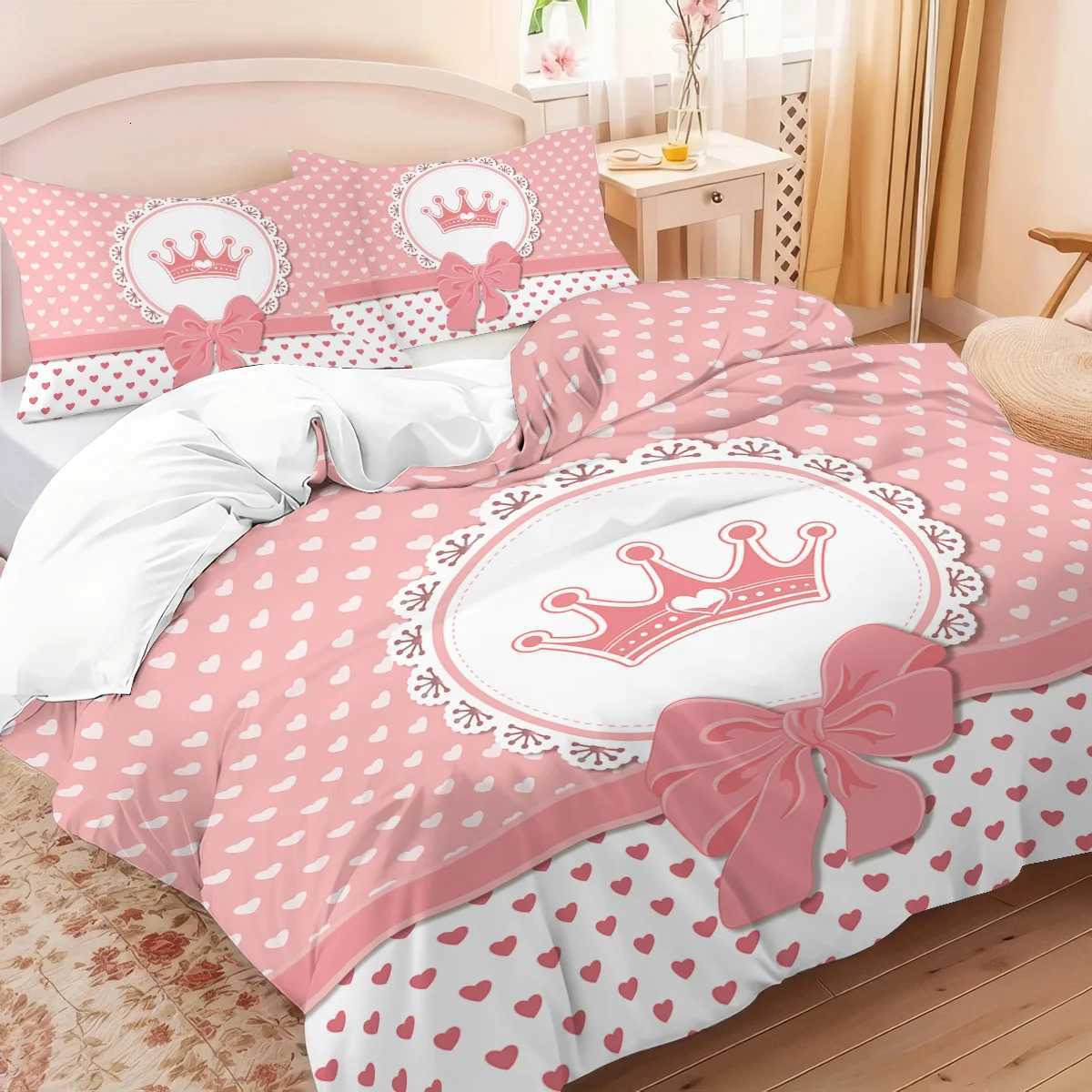 3pcs Charming pink bow pattern printed bedding set 1quilt cover2casefor teenagers and adult bedroom birthday gift H251011-image-1079315156