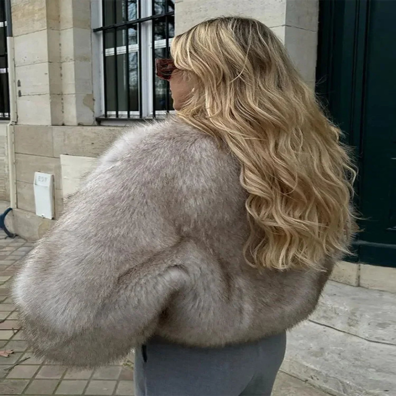 Manteaux élégants en fausse fourrure pour femmes, Cardigan à manches longues, veste moelleuse, y High Street Lady Coat 241104