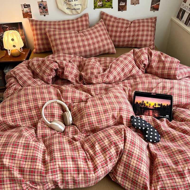 Skinfriendly Duvet Cover with case Plaid Print Quilt Cover Set Girls Boys Room Bedding Comforter Covers funda nordica H251011-image-1079310002
