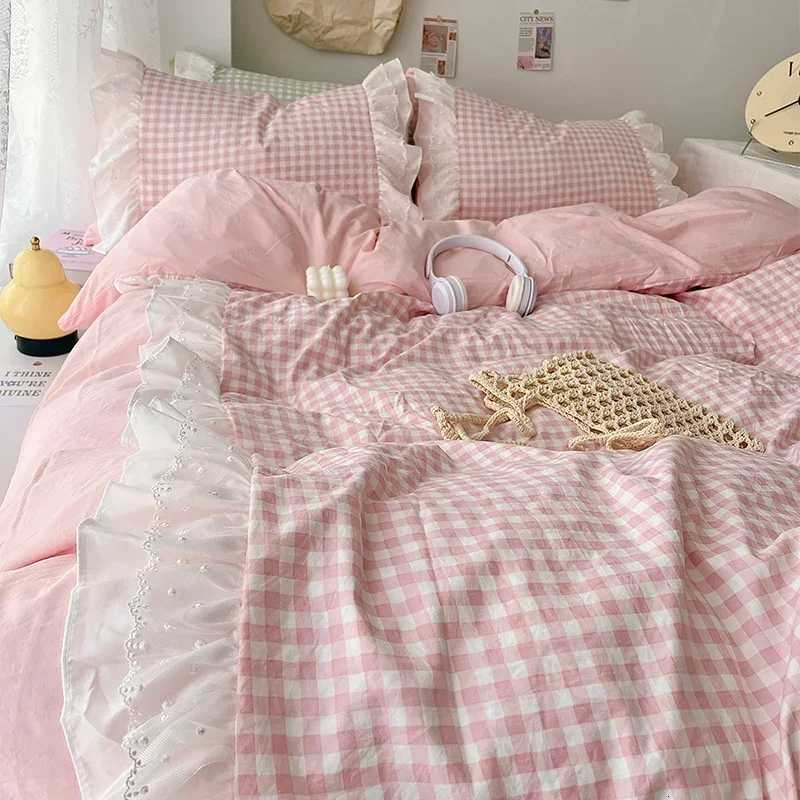 Korean Princess Style Lattice Double Layer Lace Bedding H2510111-image-1079329445