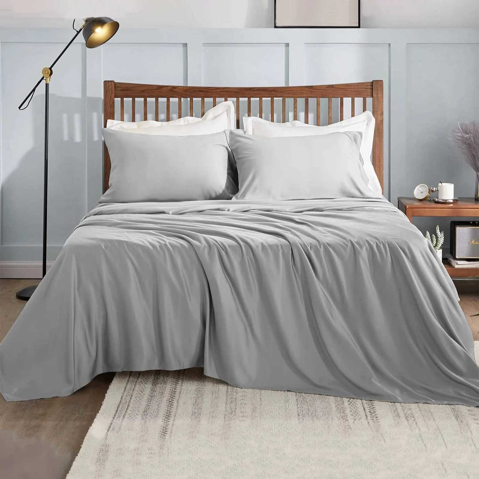 Solid color bed linen set sheets full sets mattress cover flat and fitted sheet with cases Twin Full Queen King Size H251011-image-1079316326