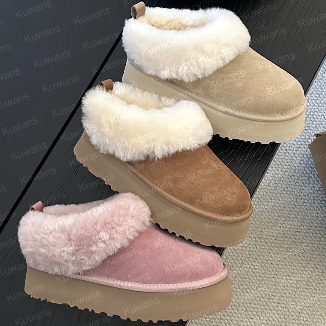 Designer Tazzelle Platform Slippers Shoes Tasman Tazz Mustard Seed Chestnut Fur Slides Sheepskin Ultra Mini Boot Winter Women Men Slip-on Suede Uppe