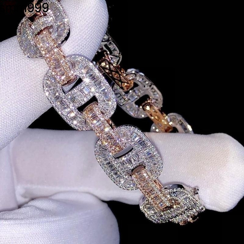 moissanite bracelet Fine Jewelry Men Moissanite Bracelet Hip Hop 925 Silver VVS Iced Out 2 Tone GRA Moissanite Cuban Link Chain
