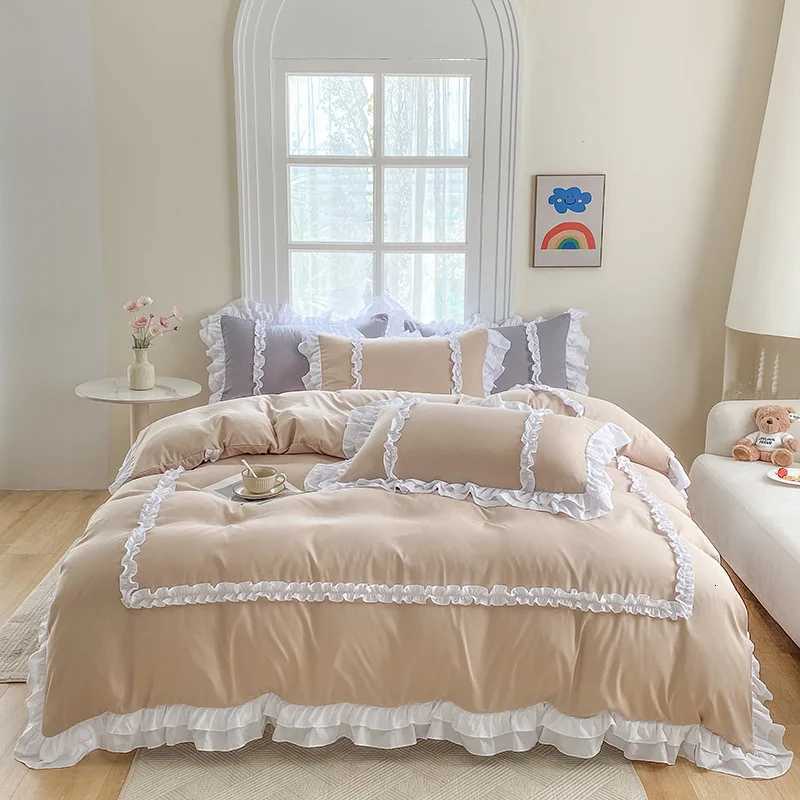 Lolita Princess Ruffle Bedding Set Washed Cotton Duvet Cover Bed Linen Sheets Cuter Girly Bedroom Four Piece Kit Queen King Soft H251011-image-1079318210
