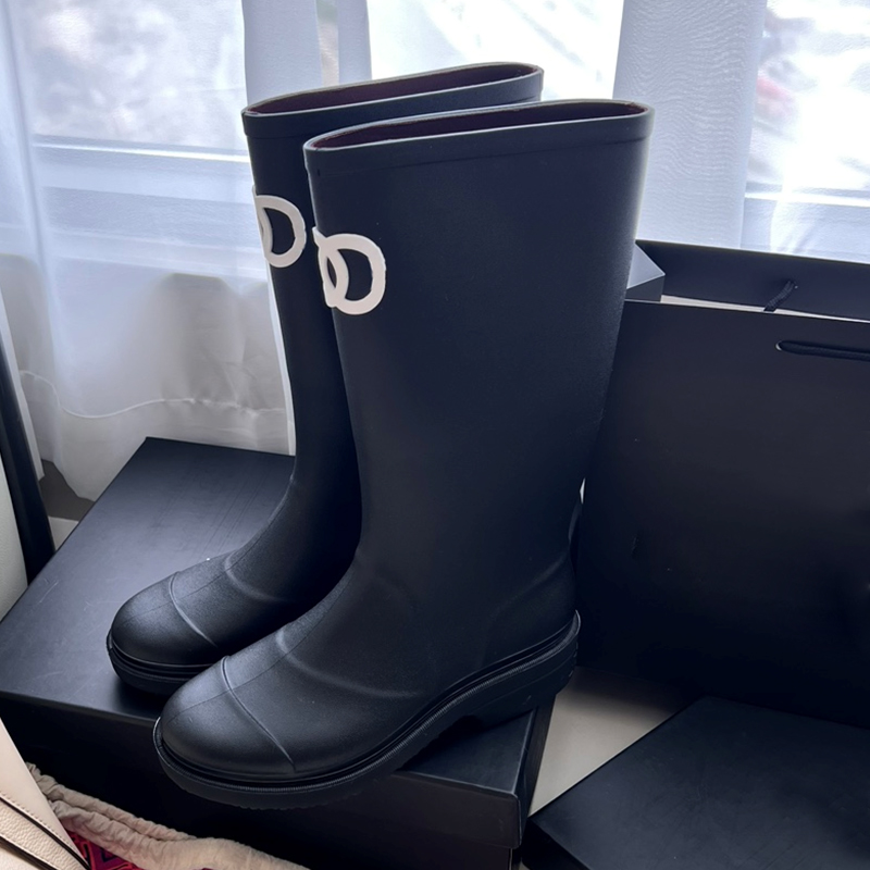with box designer boots women comfortable long booties thick-soled martin boots Luxury Fashion shoes Winter Women's Style Rubber leather boo