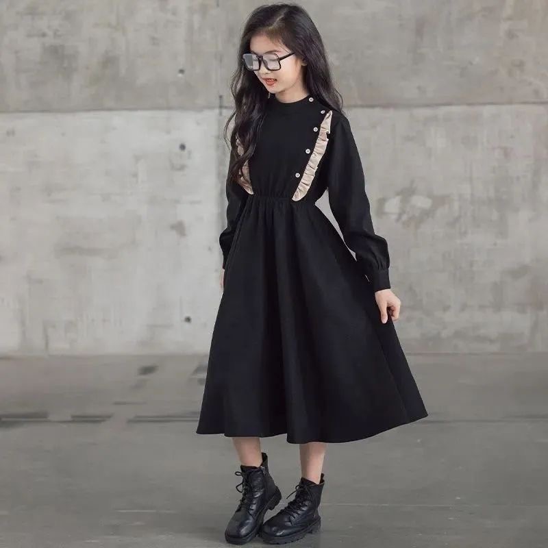 D429 Girls spring and autumn new temperament princess style lady skirt medium and large children girl fashionable western-style college dress-image-1079473177