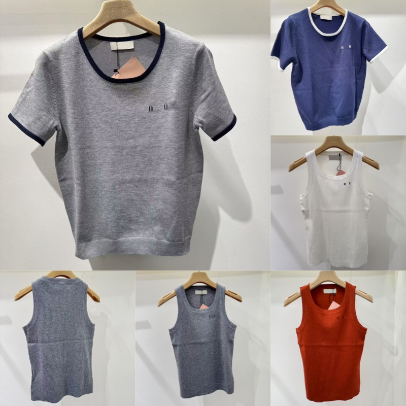 Luxury Letter Embroidered Knits Tees For Women Designer Summer Vacation Sleeveless Tank Tops Brand Crew Neck Gray Knitwear