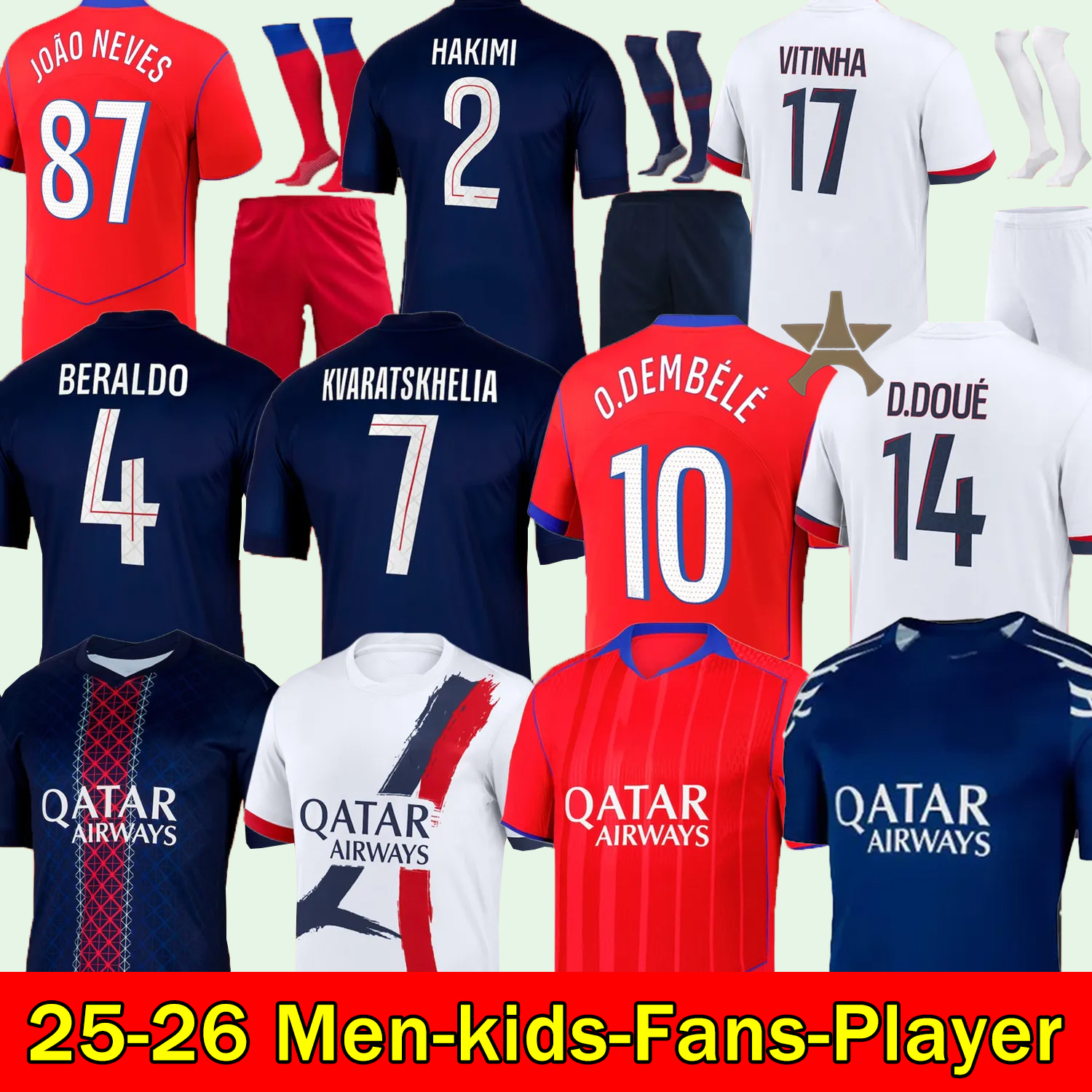 NEW 25 26 Maillot fourth Soccer Jerseys DEMBELE enfants 2025 2026 football shirts Equipment uniforms VITINHA Zaire Emery BARCOLA NEVES KVARATSKHELIA