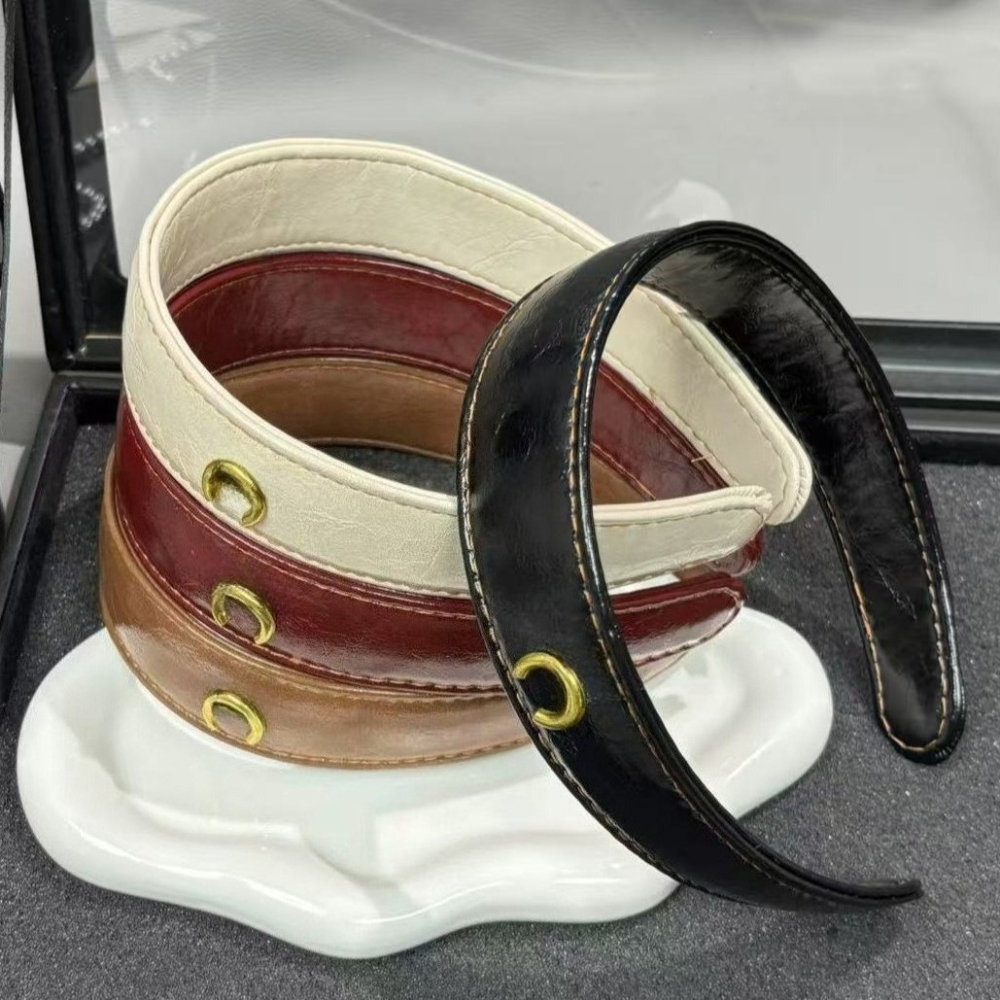 Women&#039;s Leather Headband Classic Letter Designer Headband Double Layer Leather Headband High Quality Hair Accessories Multiple Options-image-1079608663