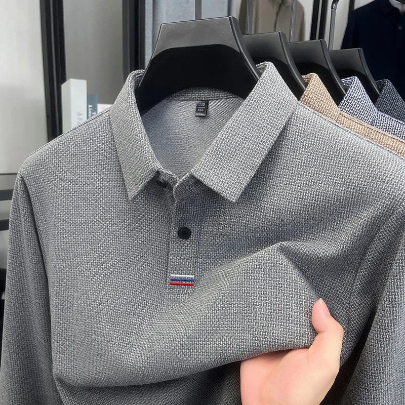 High end mens long sleeved polo shirt fashion spring autumn simple and comfortable business casual lapel Tshirt 251011 c9